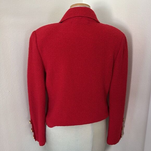 Adolfo Saks Fifth Avenue red wool skirt suit jacket 6 medium m gold - Picture 5 of 14